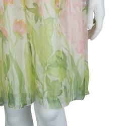 Red Valentino Multicolor Floral Printed Chiffon Smocking Detail Long Sleeve Dress M