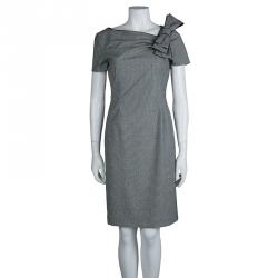 Pre Owned Red Valentino Monochrome Houndstooth Bow Detail Dress M
