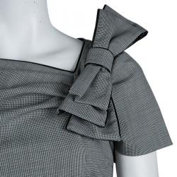 Pre Owned Red Valentino Monochrome Houndstooth Bow Detail Dress M