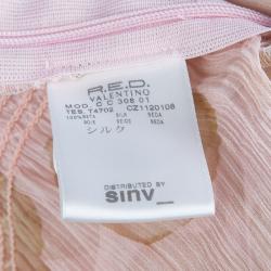 Red Valentino Blush Pink Polka Dot Print Crinkled Chiffon Smocking Detail Sheer Blouse M