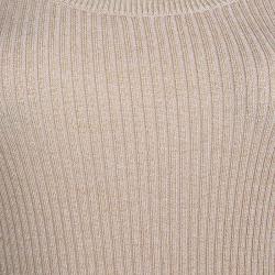 RED Valentino Beige Lurex Rib Knit Bow Detail Fitted Sweater M