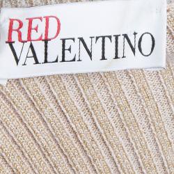 RED Valentino Beige Lurex Rib Knit Bow Detail Fitted Sweater M