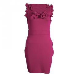 Pre Owned Red Valentino Pink Knit Ruffle Detail Sleeveless Dress M