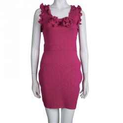 Pre Owned Red Valentino Pink Knit Ruffle Detail Sleeveless Dress M