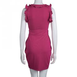 Pre Owned Red Valentino Pink Knit Ruffle Detail Sleeveless Dress M