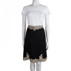 RED Valentino Black Wool Scallop Lace Detail Skirt S
