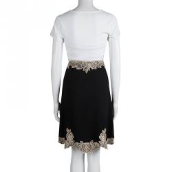 RED Valentino Black Wool Scallop Lace Detail Skirt S