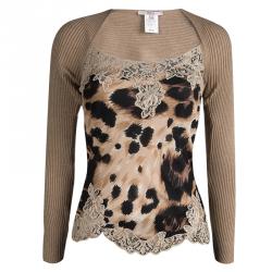 Red Valentino Brown Lace Trim Camisole and Shrug Set S