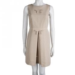 Pre Owned Red Valentino Beige Jacquard Bow Detail Sleeveless Dress S
