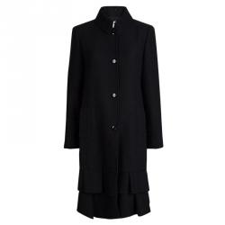 Red Valentino Black Textured Ruffle Bottom Over Coat L