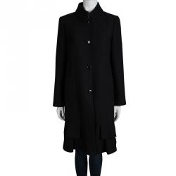 Red Valentino Black Textured Ruffle Bottom Over Coat L