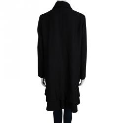 Red Valentino Black Textured Ruffle Bottom Over Coat L