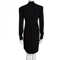 Red Valentino Black Embellished Mandarin Collar Long Sleeve Dress M