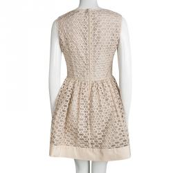 Pre Owned Red Valentino Beige Ribbon Mesh Overlay Gathered Sleeveless Dress M