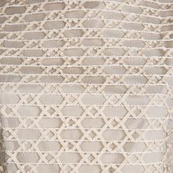 Pre Owned Red Valentino Beige Ribbon Mesh Overlay Gathered Sleeveless Dress M