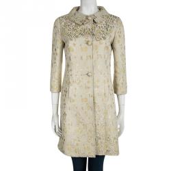 Pre Owned Red Valentino Beige Floral Jacquard Overcoat S