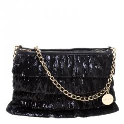 RED Valentino Black Ruffle Sequins Shoulder Bag