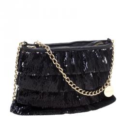 RED Valentino Black Ruffle Sequins Shoulder Bag