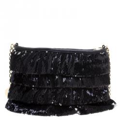 RED Valentino Black Ruffle Sequins Shoulder Bag