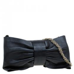 Red Valentino Black Leather Bow Chain Clutch