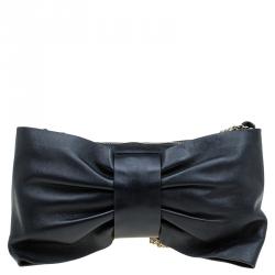 Red Valentino Black Leather Bow Chain Clutch