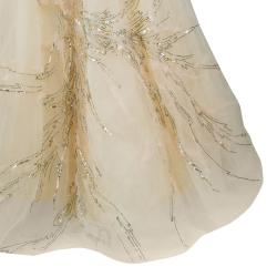 Reem Acra Beige Tulle Embellished Gown M