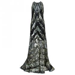 Reem Acra Black Sequin Embellished Gown 