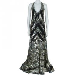 Reem Acra Black Sequin Embellished Gown 