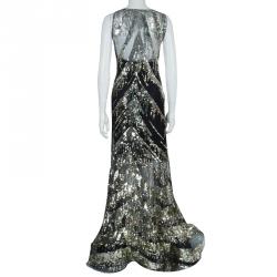 Reem Acra Black Sequin Embellished Gown 