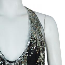 Reem Acra Black Sequin Embellished Gown 