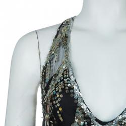 Reem Acra Black Sequin Embellished Gown 