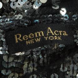 Reem Acra Black Sequin Embellished Gown 