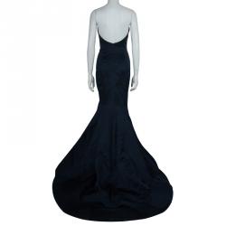 Pre Owned Reem Acra Navy Blue Strapless Silk Gown