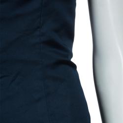 Pre Owned Reem Acra Navy Blue Strapless Silk Gown