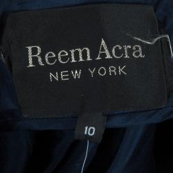 Pre Owned Reem Acra Navy Blue Strapless Silk Gown