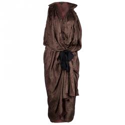 Reem Acra Brown Printed Silk Draped Sleeveless Dress M