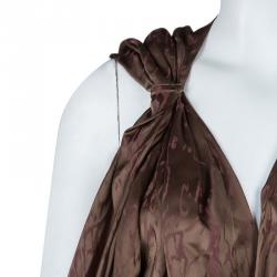 Reem Acra Brown Printed Silk Draped Sleeveless Dress M
