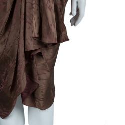 Reem Acra Brown Printed Silk Draped Sleeveless Dress M