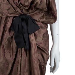 Reem Acra Brown Printed Silk Draped Sleeveless Dress M