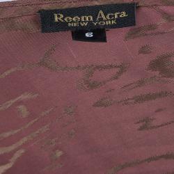Reem Acra Brown Printed Silk Draped Sleeveless Dress M