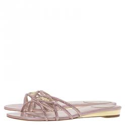 René Caovilla Pink Satin Embellished Flat Slides Size 38.5