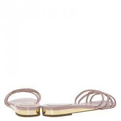 René Caovilla Pink Satin Embellished Flat Slides Size 38.5