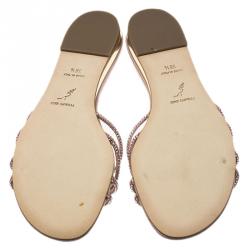 René Caovilla Pink Satin Embellished Flat Slides Size 38.5