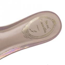 René Caovilla Pink Satin Embellished Flat Slides Size 38.5