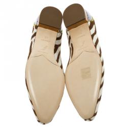 René Caovilla Zebra Printed Pony Hair Crystal Embellished Smoking Slippers Size 40