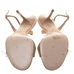 Pre Owned Rene Caovilla Beige Satin Floral Embellished Slingback Sandals Size 38