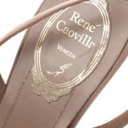 Pre Owned Rene Caovilla Beige Satin Floral Embellished Slingback Sandals Size 38