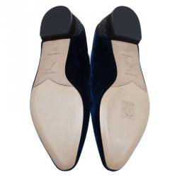 مملوكة مسبقًا René Caovilla Blue Crystallized Velvet Smoking Slippers Size 37