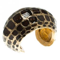 Pre Owned سوار روبرتو كافالي إيناميل بني ذهبي اللون مفتوح 17 سم