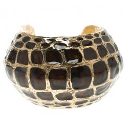 Pre Owned سوار روبرتو كافالي إيناميل بني ذهبي اللون مفتوح 17 سم